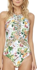Red Carter Tropical Print One Piece Swimsuit NWT